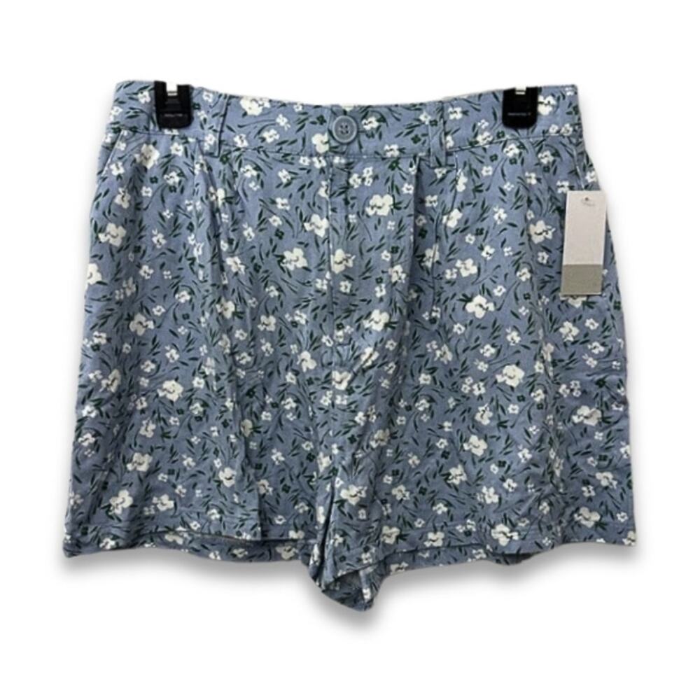 BP Shorts Pleated Front Side Pockets Button Zip Floral Print Blue Women's M NWT